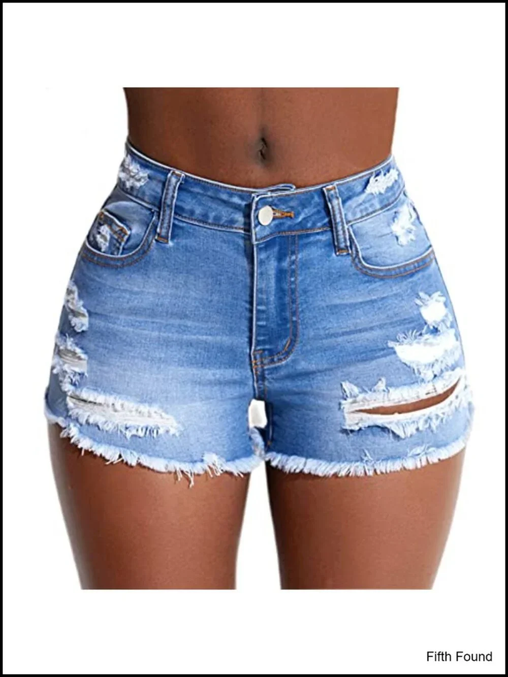 Mid Rise Stretch Ripped Denim Jean Shorts Frayed Raw Hem Distressed